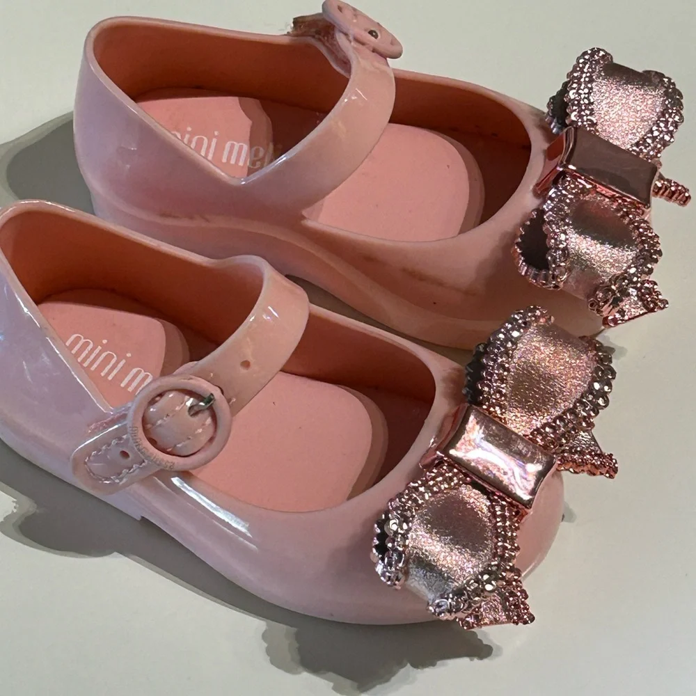 Mini Melissa Sweet Love | Sparkly Pink Dress Shoes with Bow | toddler 5